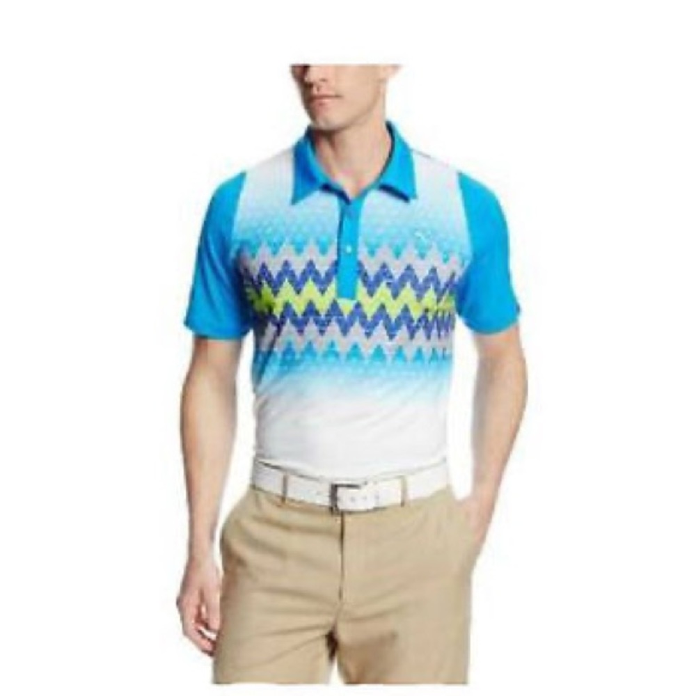PUMA Golf Rickie Fowler Mens DOU SWING Graphic Stripe Polo Shirt